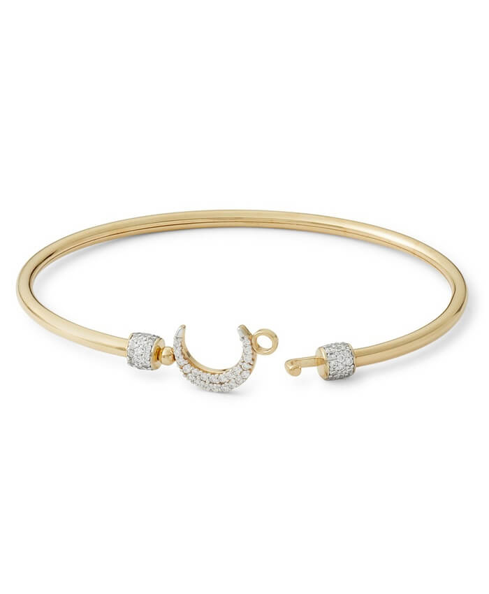 Cubic Zirconia Moon Bangle in 10K Hollow Gold